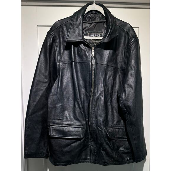 Men's Vintage Oakwood Classic Genuine Black Leather Heavy Jacket Size XXL - Picture 2 of 10